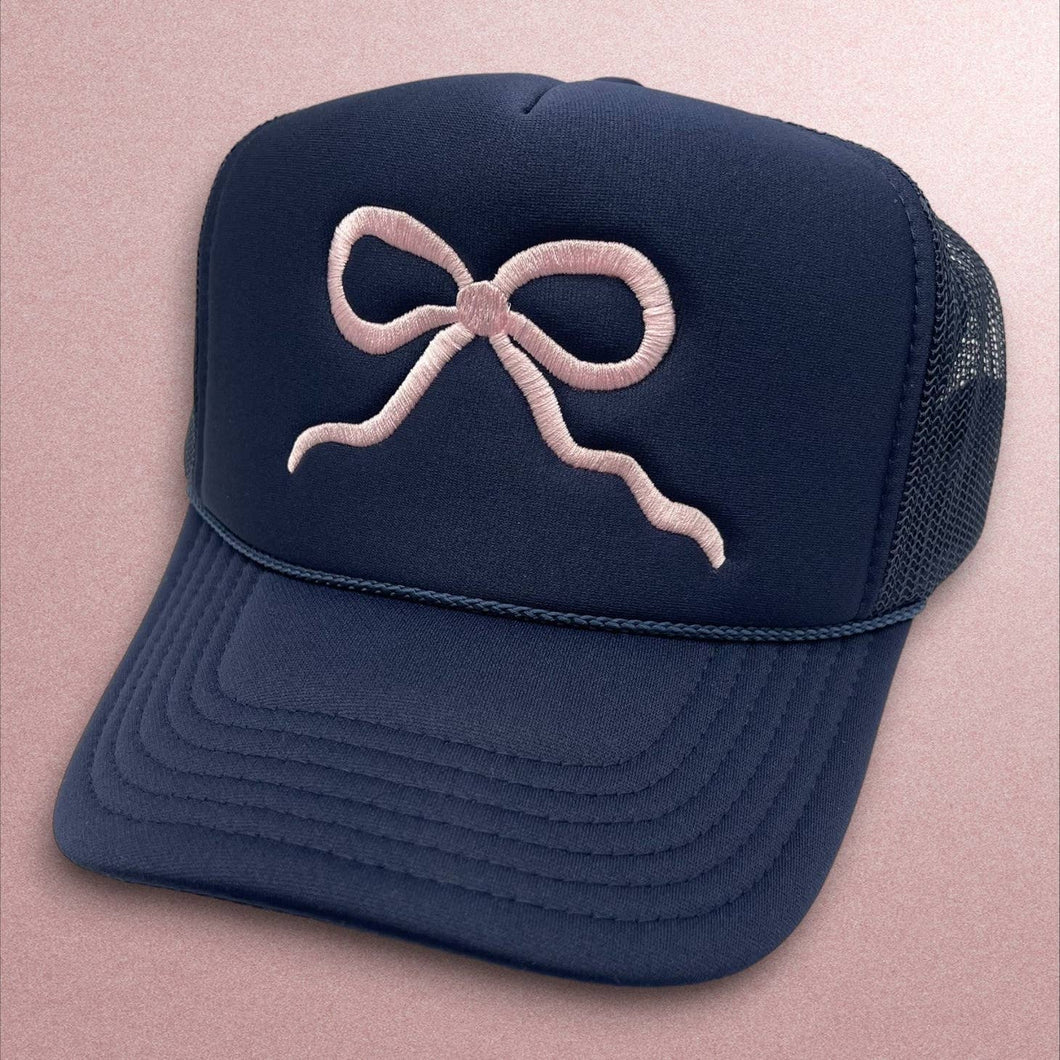 Coquette Bow Trucker Hat- Navy