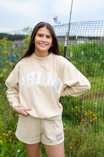 Sorority Mock Neck Sweatshirt- Ivory & White Parke Dupe
