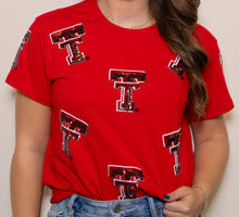Sequin Scattered Double T Shirt- Red