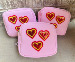 Sequin Hearts Accessory Pouch