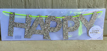 "Happy Birthday" Silver Glitter Banner