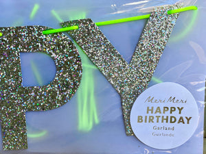 "Happy Birthday" Silver Glitter Banner