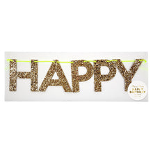 "Happy Birthday" Gold Glitter Banner