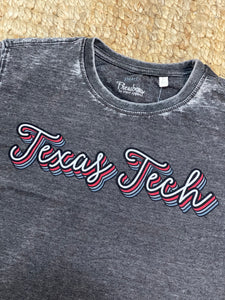 Texas Tech crop tee "Stacked Script"- Black Wash