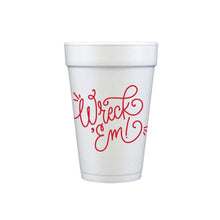 "Wreck 'em" script styrofoam party cups & napkins